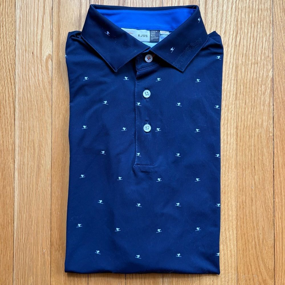 KJUS Men’s Short Sleeve Performance Polo Shirt Relaxed Large Blue Unique